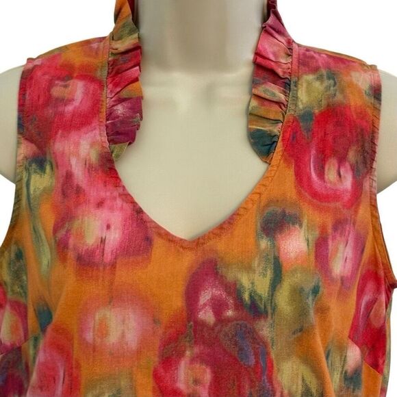 Size 0 Sleeveless Blouse J. Crew 100% Cotton Watercolor Orange Pink Red Floral R - Picture 5 of 8